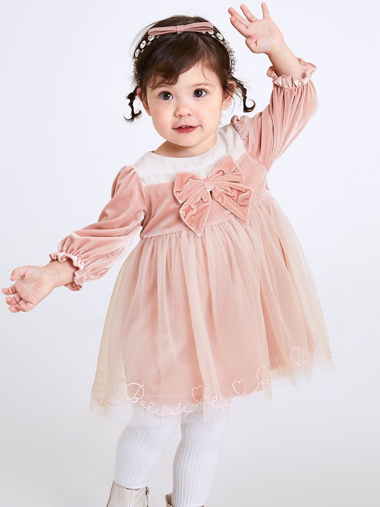 【線上專享】 balabala 童裝嬰童女絲絨淨色梭織連衣裙 0-3歲 - balabala