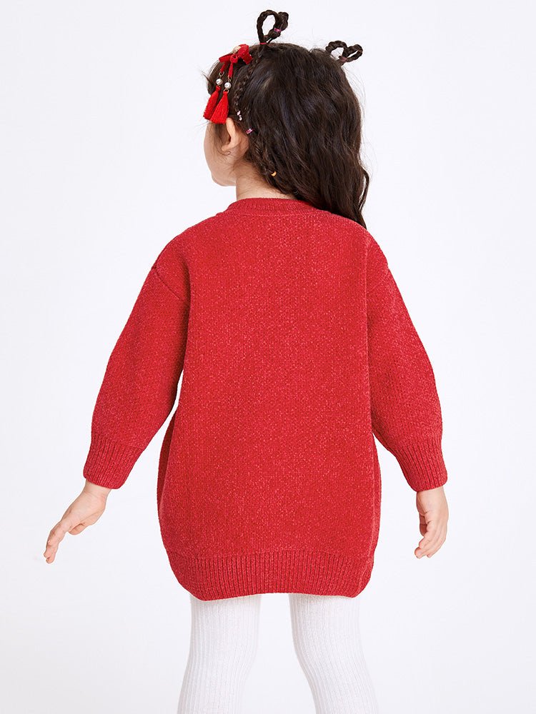 【線上專享】 balabala 童裝幼童女雪尼爾淨色毛織連衣裙 2-8歲 - balabala