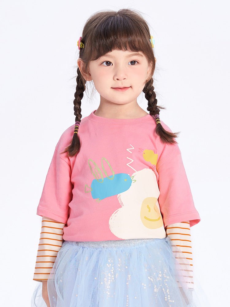 【線上專享】 balabala 童裝幼童中性花朵圓V領長袖T恤 2-8歲 - balabala