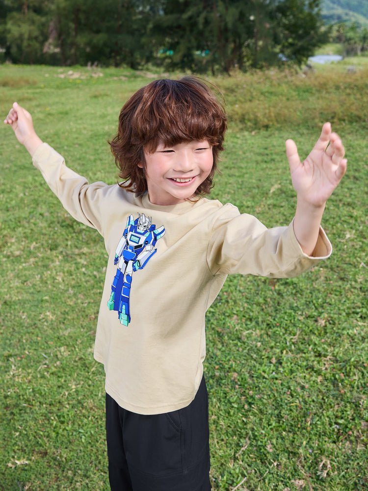 【線上專享】 balabala 童裝中童男機甲圖案圓V領長袖T恤 7-14歲 - balabala