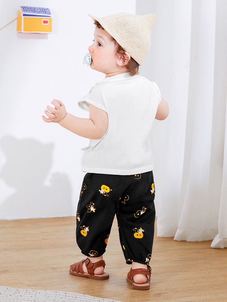 Balabala童裝中性嬰童奶牛圖案針織長褲0-4歲 - balabala