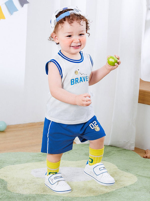 Balabala童裝中性嬰童籃球圖案針織短袖套裝0-4歲 - balabala
