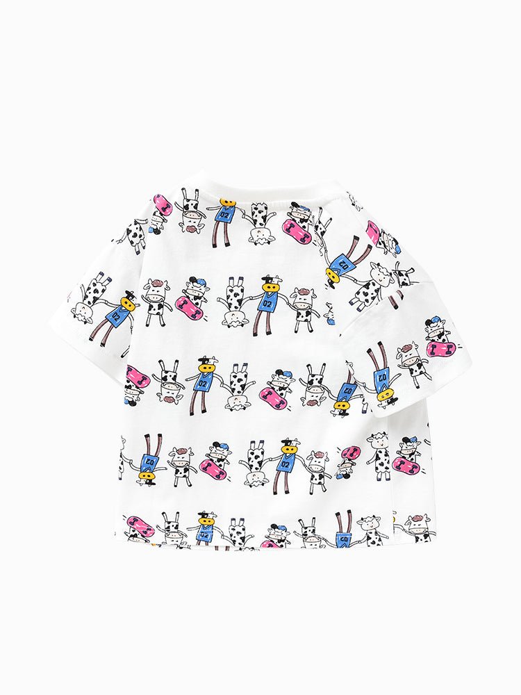 Balabala童裝男嬰童奶牛圖案圓V領短袖T恤0-4歲 - balabala