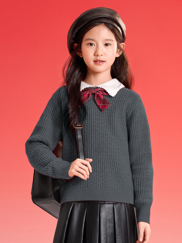 毛衫2025年春季新款女中童翻領毛衫