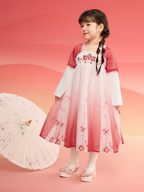 巴拉巴拉女童漢服連衣裙兒童襦裙2025冬裝新款紅色拜年服國風裙子