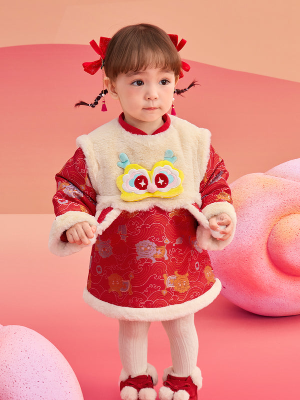巴拉巴拉童裝嬰兒連衣裙兒童裙子2025新款秋冬裝女寶寶拜年服國風