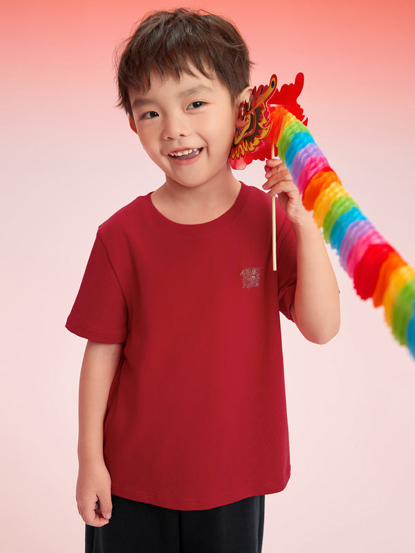 巴拉巴拉兒童T恤2025新款短袖新年紅色本命年打底衫