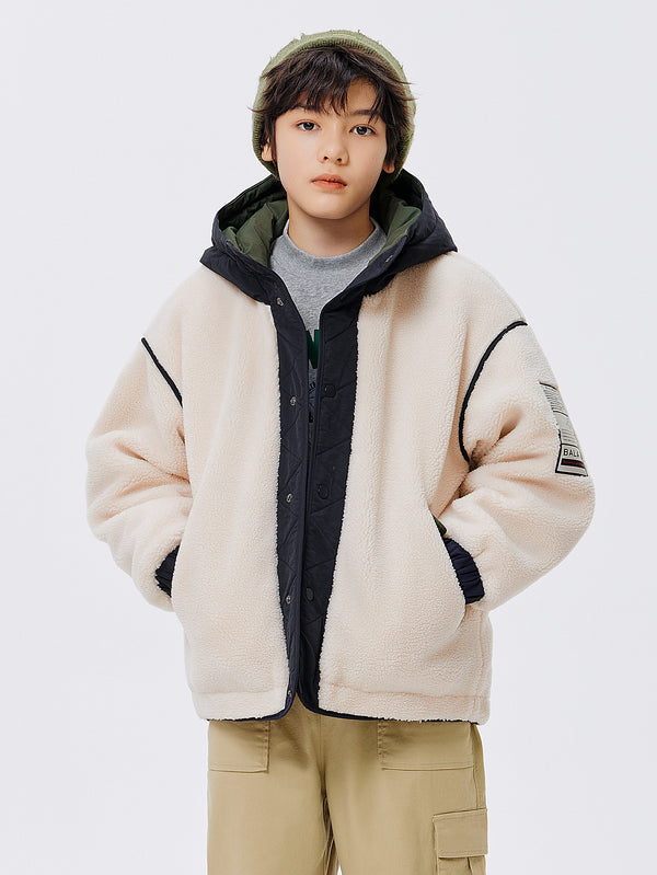 男中童寬鬆連帽織嘜裝飾棉服