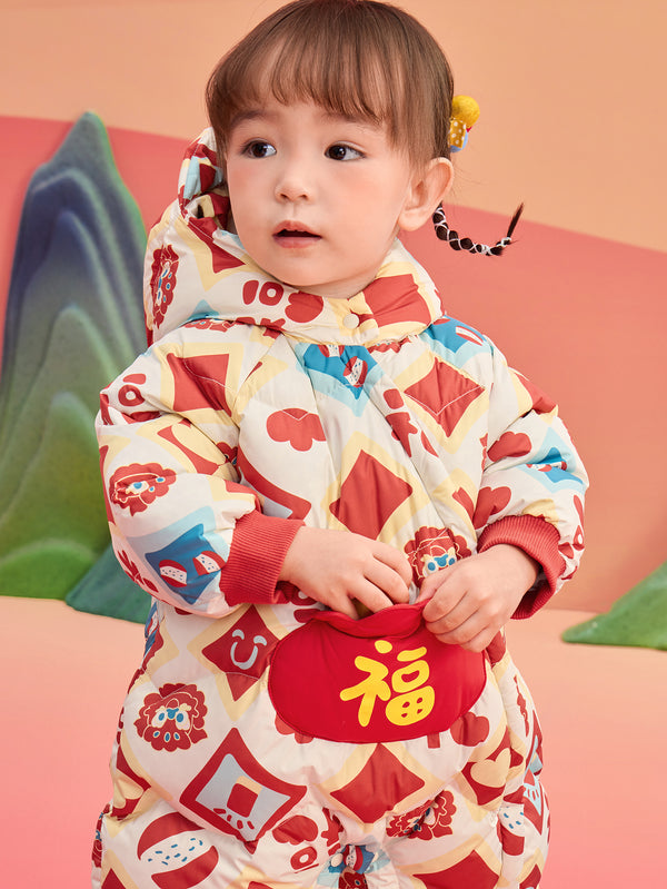 巴拉巴拉童裝兒童寶寶連體衣新生嬰兒衣服羽絨拜年服2025新年季冬裝