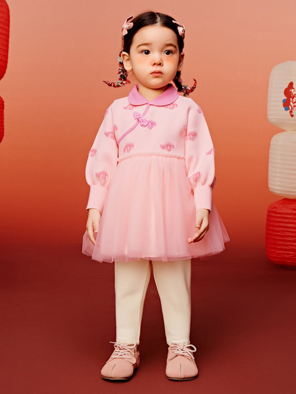 【拜年服連體衣】迷你巴拉巴拉男女童新年季可愛國風針織連衣裙