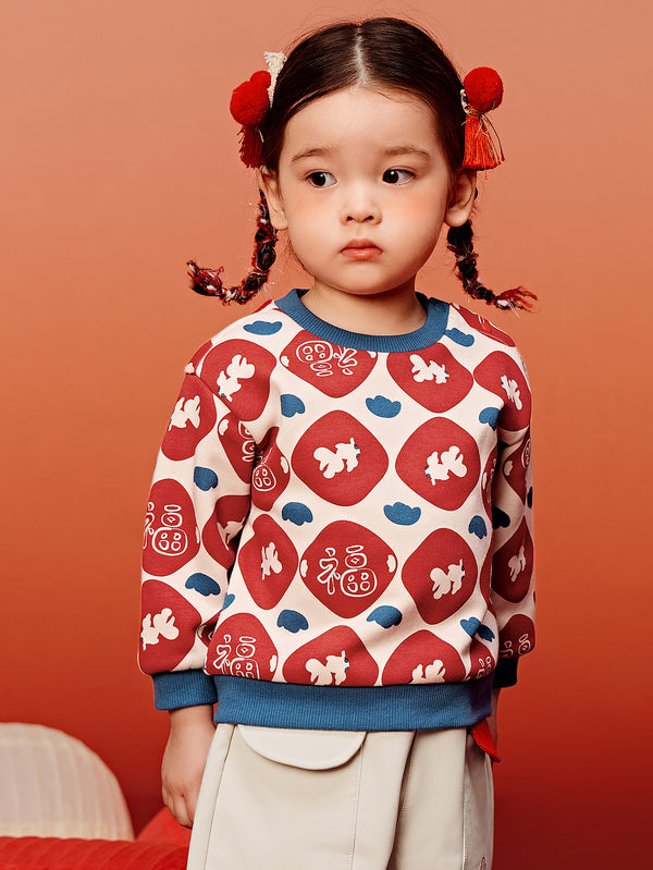 【非遺聯名】迷你巴拉巴拉男女童舒適加絨保暖新年拜年服衛衣冬
