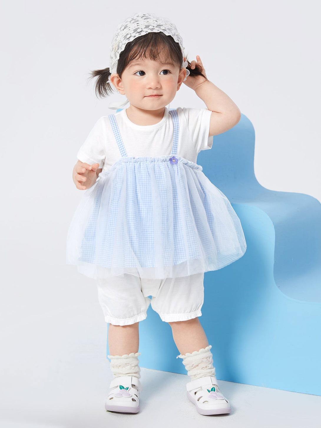 balabala格子連身衣新生兒衣服甜美可愛寶寶連體衣女嬰童外出爬爬服夏裝時尚精緻甜美連身衣0-2歲 - balabala
