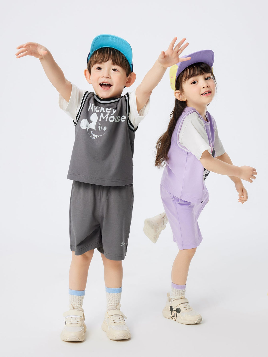 【IP迪士尼】balabala兒童幼童套裝速幹抗菌夏季可愛卡通米老鼠短袖短褲兩件套親子裝 - balabala