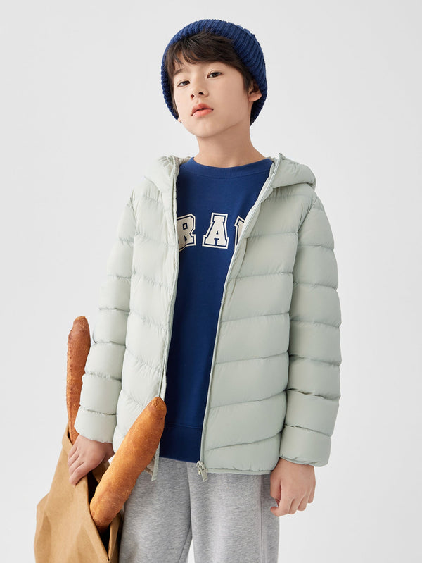 中性日常輕羽絨純色粉綠羽絨服 - balabala