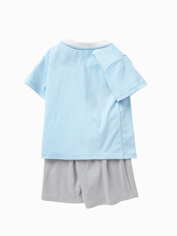 balabala 中性嬰童全棉撞色大圖案針織短袖套裝 0-3歲 - balabala