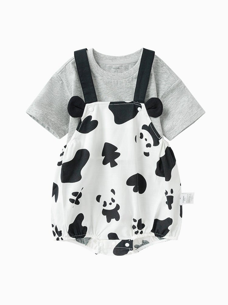 balabala 中性嬰童熊貓滿印圖案短袖套裝 0-3嵗 - balabala