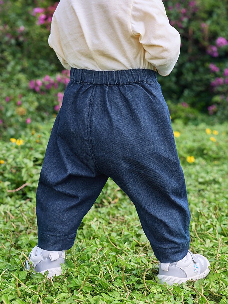 【線上專享】 balabala 童裝嬰童中性中彈莫代爾靛藍染色動物造型牛仔長褲 0-3歲 - balabala