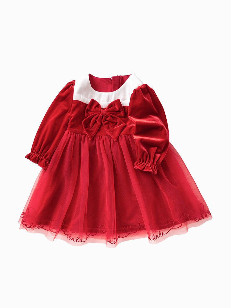 【線上專享】 balabala 童裝嬰童女絲絨淨色梭織連衣裙 0-3歲 - balabala