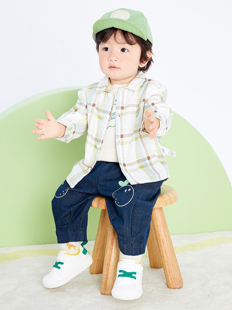 【線上專享】 balabala 童裝嬰童中性色織大格梭織長袖襯衫 0-3歲 - balabala