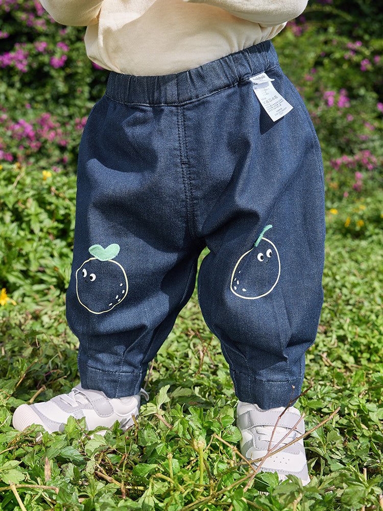【線上專享】 balabala 童裝嬰童中性中彈莫代爾靛藍染色動物造型牛仔長褲 0-3歲 - balabala