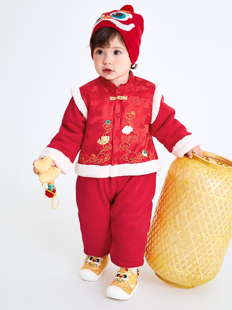 【線上專享】 balabala 童裝嬰童男吉祥圖案針織連體衣 0-3歲 - balabala