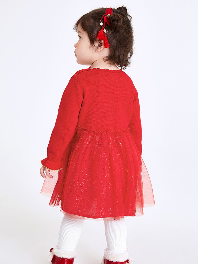 【線上專享】 balabala 童裝嬰童女100%棉生肖兔毛織連衣裙 0-3歲 - balabala