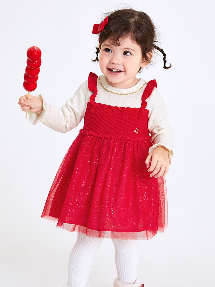 【線上專享】 balabala 童裝嬰童女100%棉閃光點點毛織連衣裙 0-3歲 - balabala
