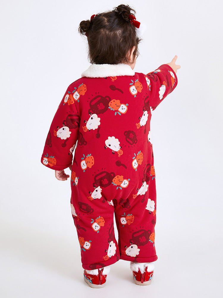 【線上專享】 balabala 童裝嬰童中性100%棉吉祥圖案針織連體衣 0-3歲 - balabala