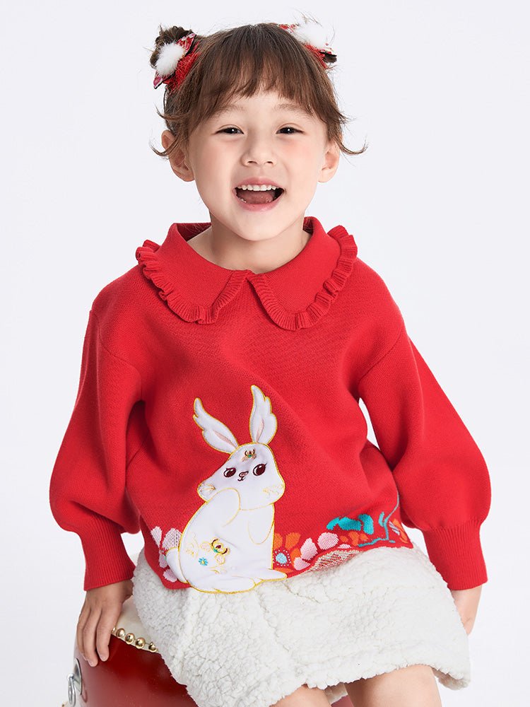 【線上專享】 balabala 童裝幼童女100%棉生肖兔翻領毛衫 2-8歲 - balabala
