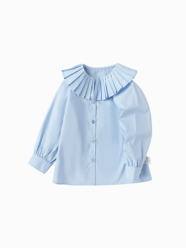 balabala 女幼童100%棉淨色梭織長袖襯衫 2-8歲 - balabala