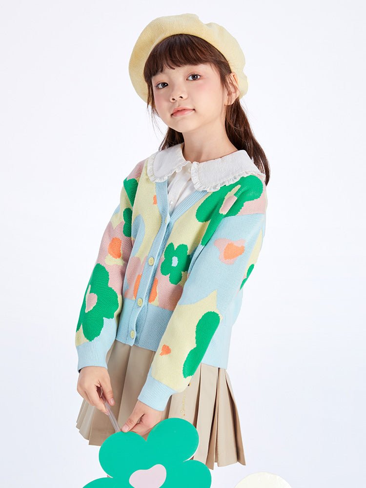 【線上專享】 balabala 童裝中童女100%棉花卉圖案毛開衫 7-14歲 - balabala