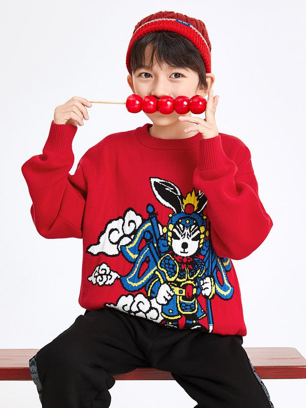 【線上專享】 balabala 童裝中童男100%棉赤兔祥雲圓領毛衫 7-14歲 - balabala