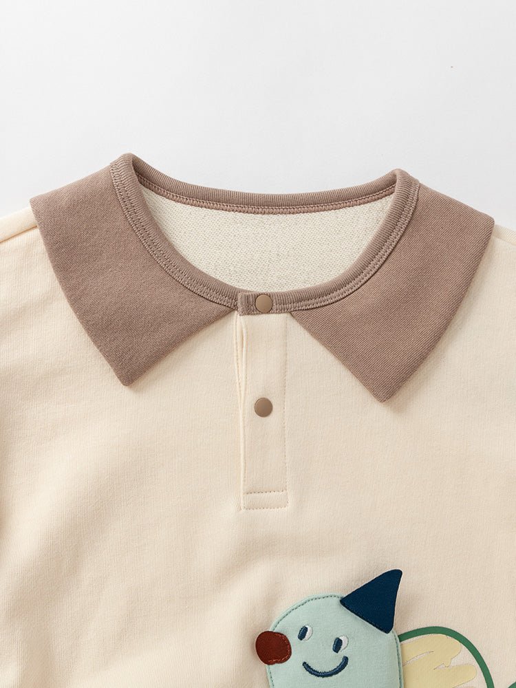 【線上專享】 balabala 童裝嬰童中性100%棉動物圖案翻領長袖T恤 0-3歲 - balabala