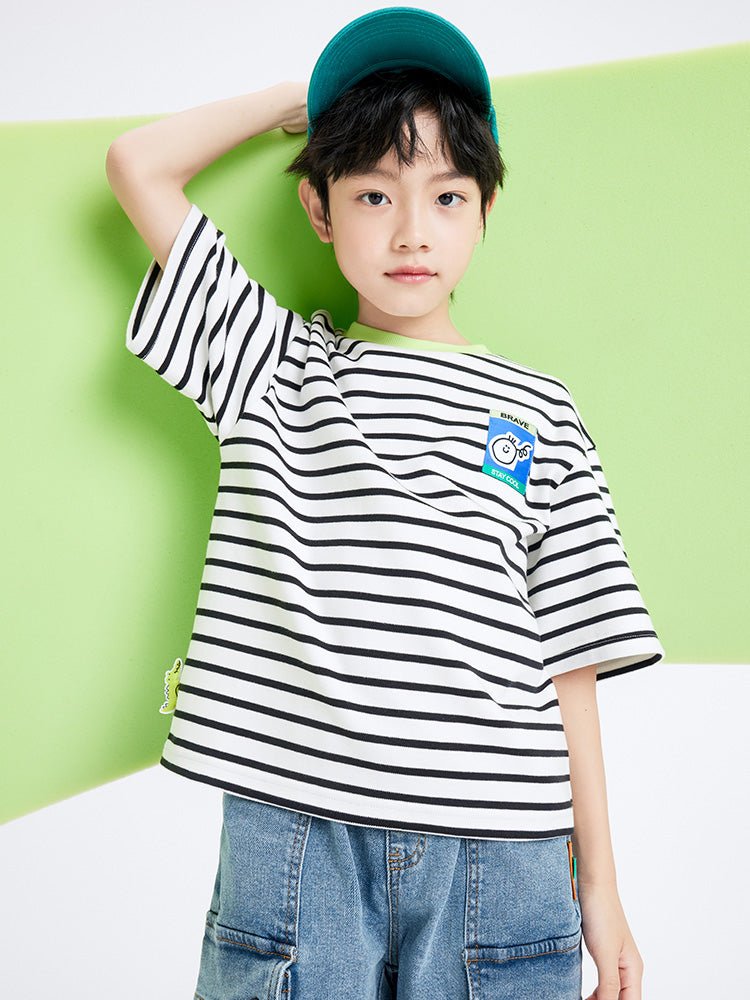 【線上專享】 balabala 童裝中童男100%棉恐龍圓V領短袖T恤 7-14歲 - balabala