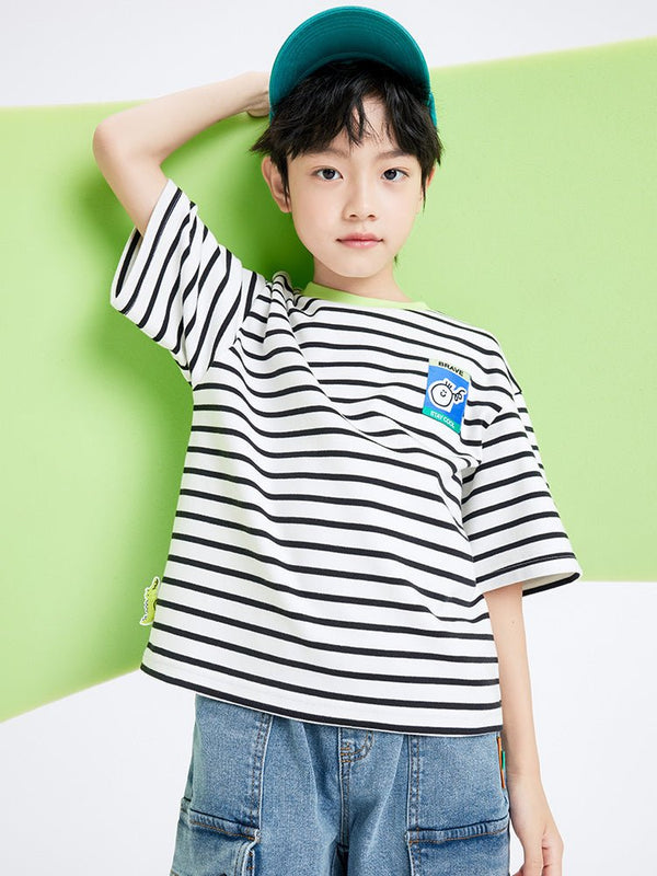【線上專享】 balabala 童裝中童男100%棉恐龍圓V領短袖T恤 7-14歲 - balabala