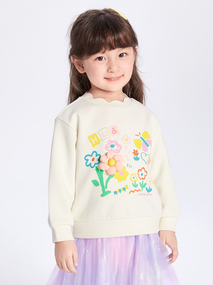 balabala 女幼童彈力立體花朵圓領衛衣 2-8歲 - balabala