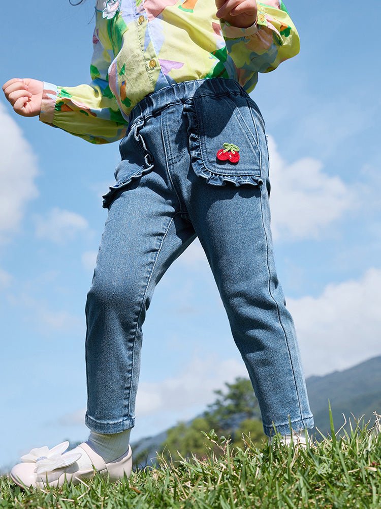 【線上專享】 balabala 童裝幼童女高彈肌理牛仔長褲 2-8歲 - balabala