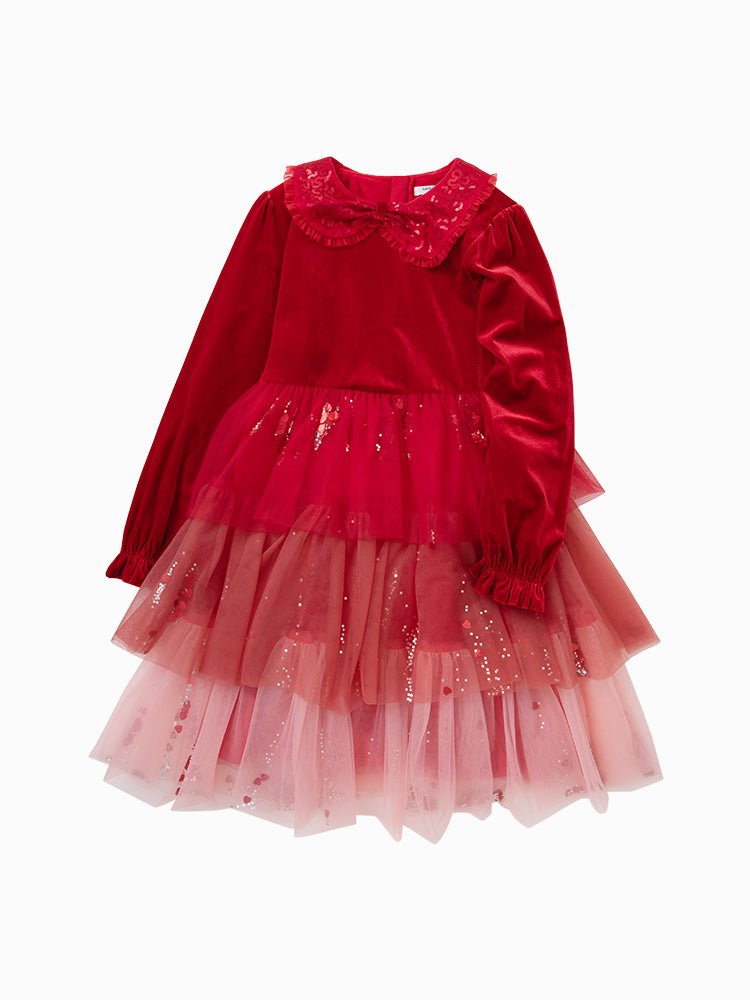 【線上專享】 balabala 童裝幼童女絲絨淨色梭織連衣裙 2-8歲 - balabala