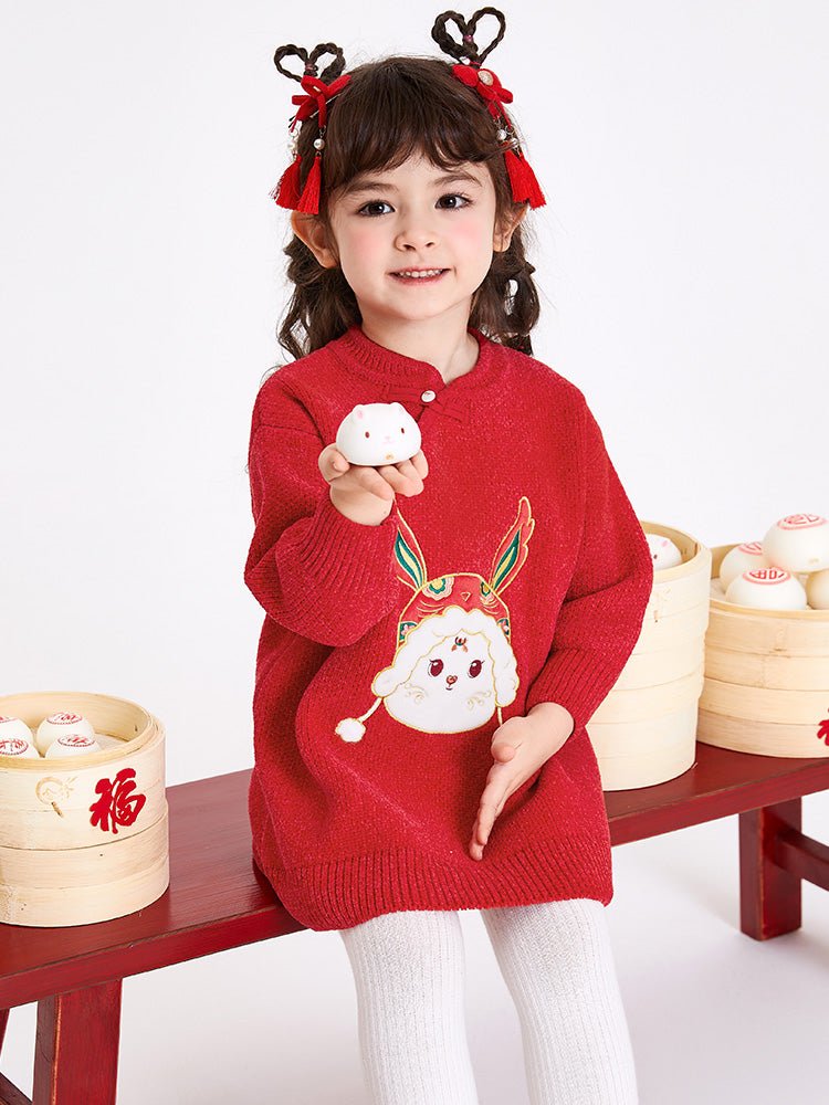 【線上專享】 balabala 童裝幼童女雪尼爾淨色毛織連衣裙 2-8歲 - balabala