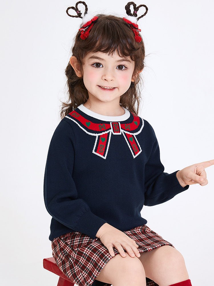 【線上專享】 balabala 童裝幼童女蝴蝶結圓領毛衫 2-8歲 - balabala