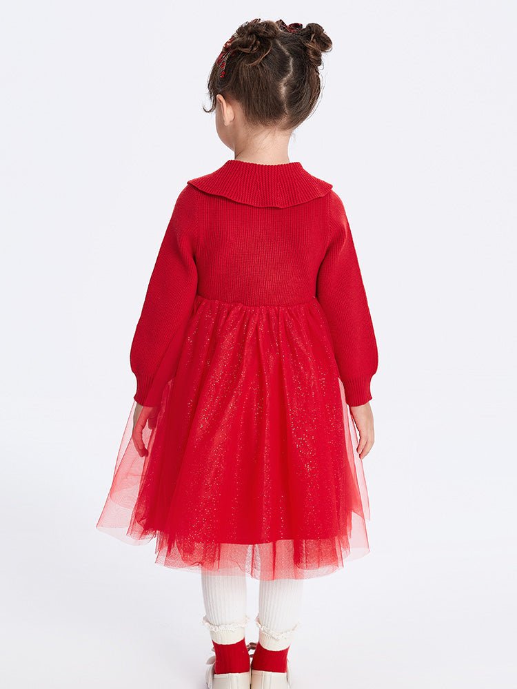 【線上專享】 balabala 童裝幼童女淨色毛織連衣裙 2-8歲 - balabala
