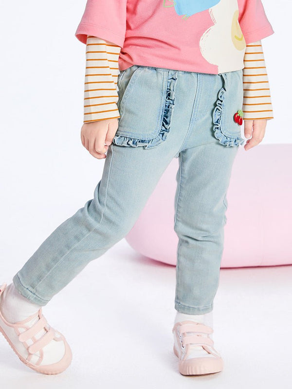 【線上專享】 balabala 童裝幼童女高彈肌理牛仔長褲 2-8歲 - balabala