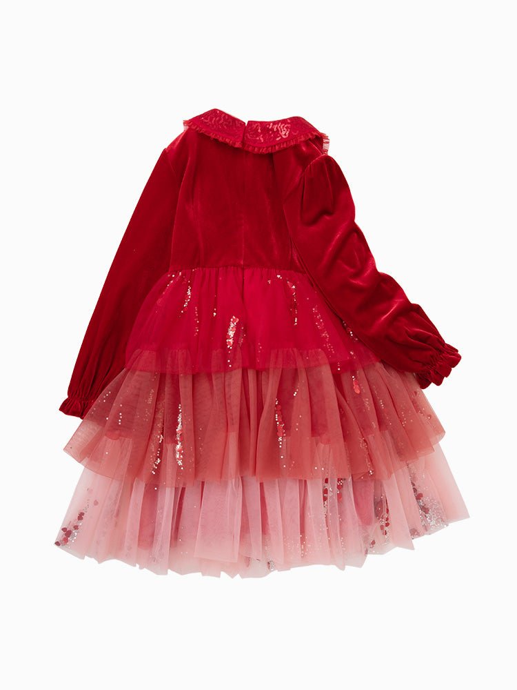 【線上專享】 balabala 童裝幼童女絲絨淨色梭織連衣裙 2-8歲 - balabala