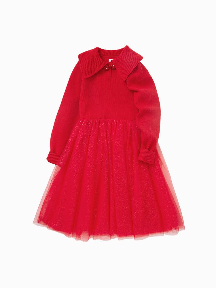 【線上專享】 balabala 童裝幼童女淨色毛織連衣裙 2-8歲 - balabala