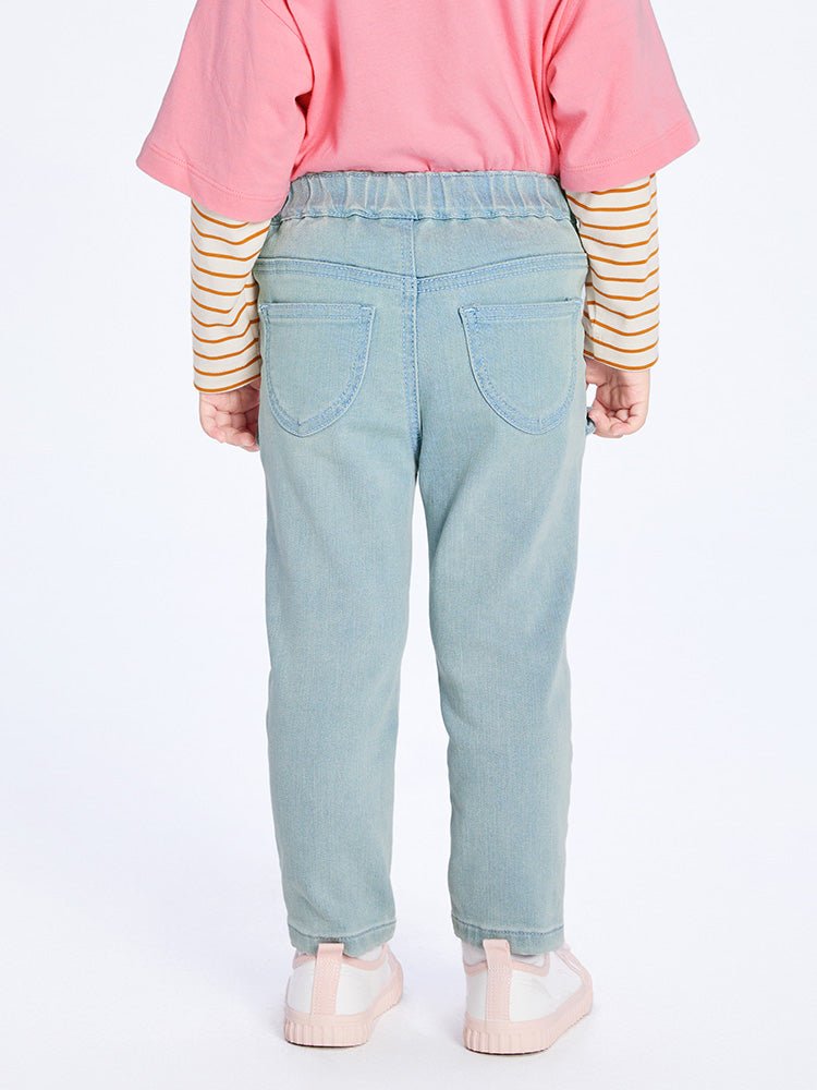 【線上專享】 balabala 童裝幼童女高彈肌理牛仔長褲 2-8歲 - balabala