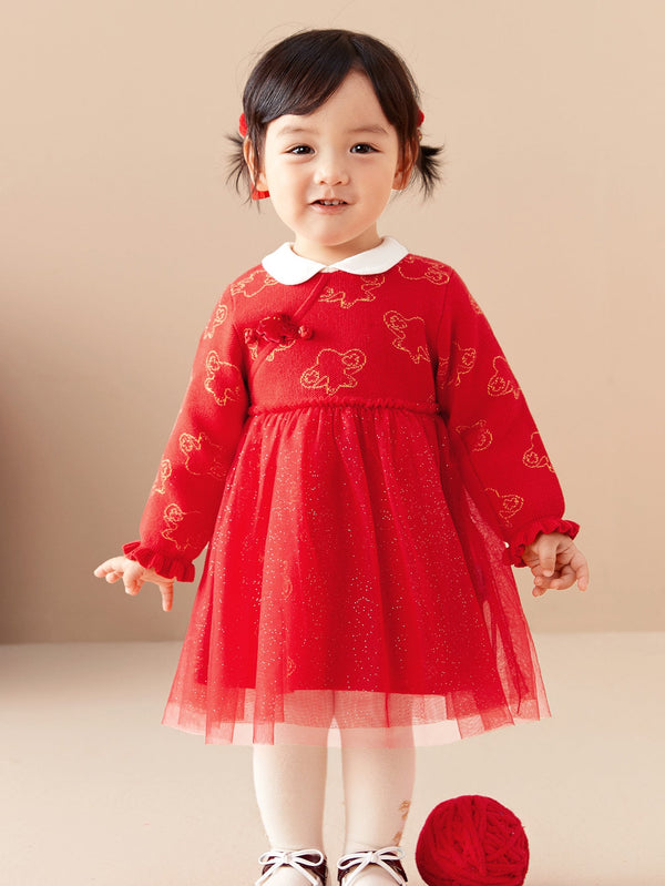 balabala 巴拉巴拉童裝嬰兒連衣裙兒童裙子2024新款春裝女寶寶新年季公主裙 - balabala