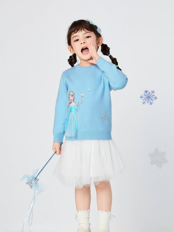 【網店專限】balabala 童装女幼童迪士尼魔雪奇緣艾莎圖案圓領長袖毛衫 - balabala