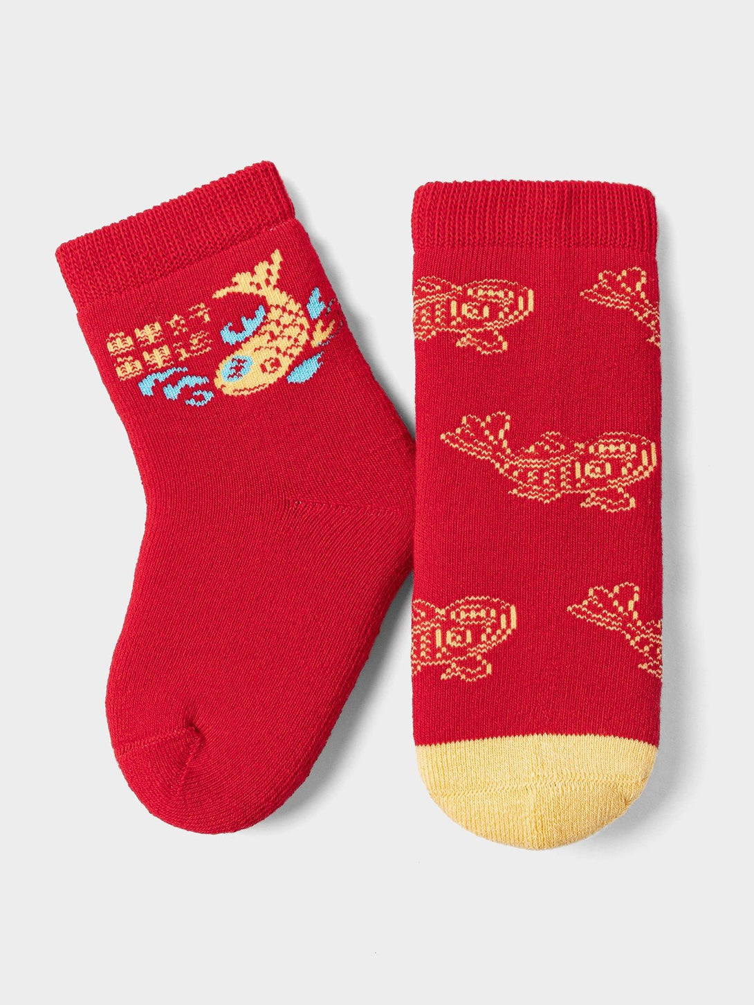 balabala 巴拉巴拉寶寶毛圈襪加厚保暖龍年新款男女童襪子本命年紅色兩雙裝 - balabala