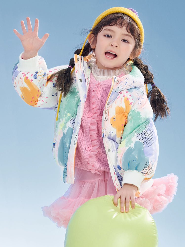 【網店專限】balabala 童装女中童糖果色泡泡袖造型連帽羽絨服 - balabala