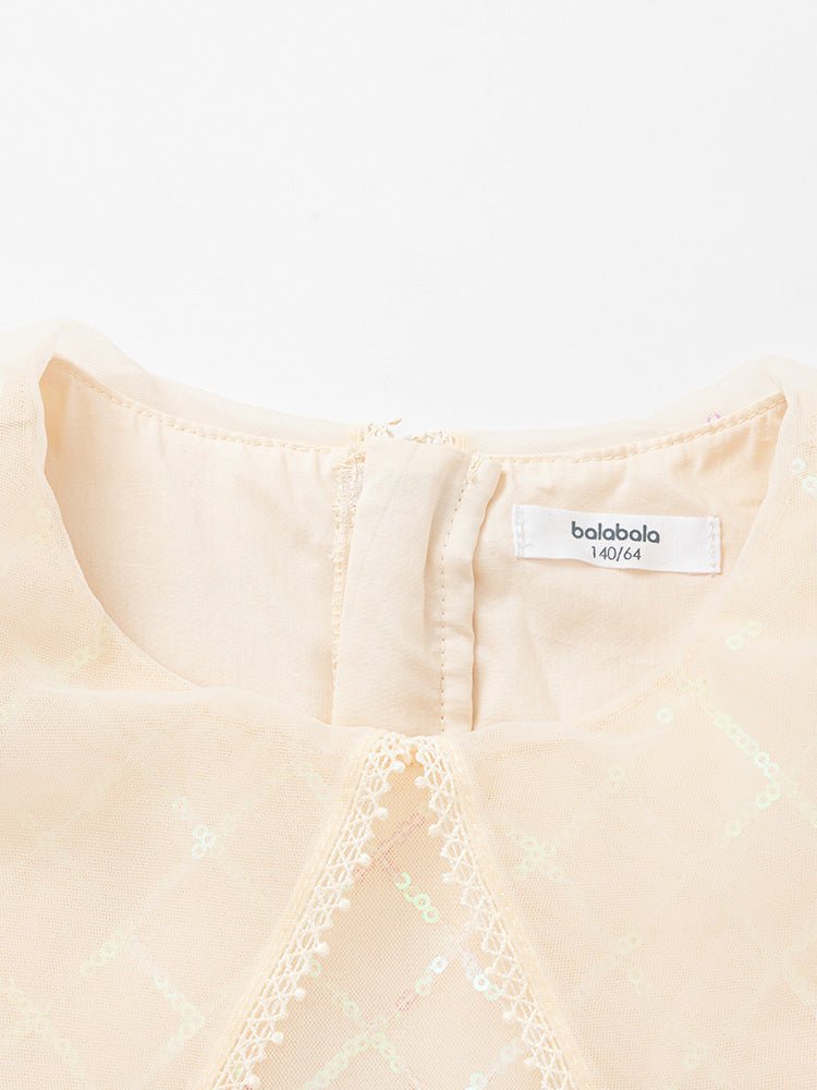 【線上專享】 balabala 童裝中童女閃亮珠片梭織連衣裙 7-14歲 - balabala